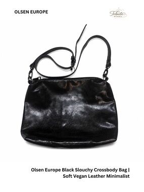 Olsen Europe Black Slouchy Crossbody Bag | Soft Vegan Leather Minimalist